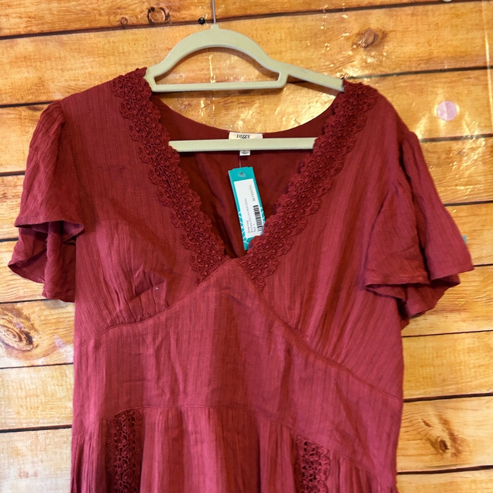 Dizzy Lizzy High Low Floral Lacy Red Dress Size L